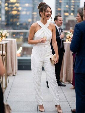 NWT Adelyn Rae White Lace Jumpsuit Halter 1861 Boutique Size XL Retail $138